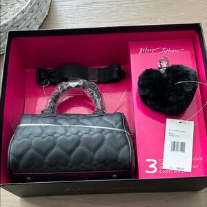 Betsey Johnson Black Heart Quilted Bag Set